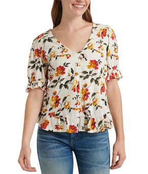 Lucky Brand Cotton Floral-Print Top Women's ivory Size XS MSRP $60