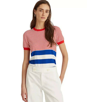 Lauren Ralph Lauren Striped Short Sleeve Sweater Red blue Size PL MSRP $100