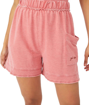Free People Cozy Girl Distressed Drawstring Shorts, Size M Pink MSRP $40