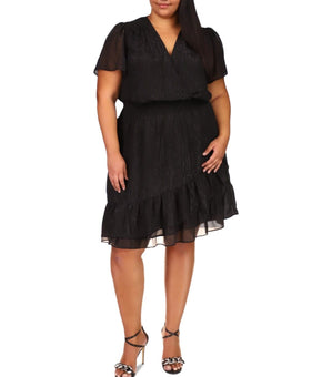 Michael Kors Plus Size Ruffled Faux-Wrap Dr Black, Size 1X MSRP $165