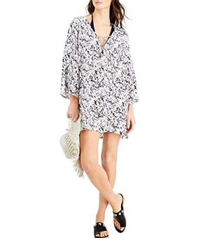 J Valdi Womens Swimwear Cover Up Medium Printed Lace-Up White Size M