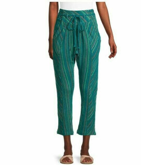 Free People Striped Cropped Pant Real Deal Teal Green Size S MSRP $78