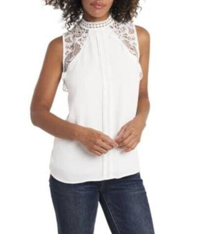 Vince Camuto Womens Lace Collar Blouse Size XL White MSRP $79