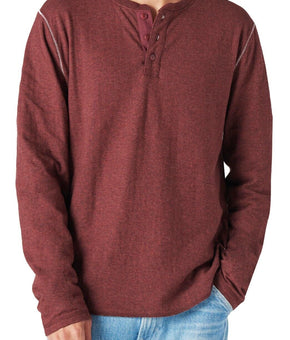Lucky Brand Men's Duo-Fold Henley Long Sleeve Sweater Size L Red Burgandy $60