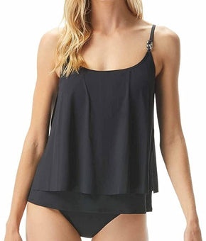 MICHAEL KORS Layered Underwire Tankini Top Black Size L MSRP $108