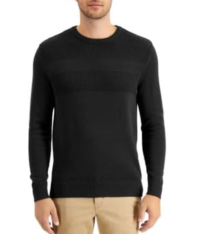 Club Room Textured Cotton Crewneck Sweater Deep Black, Size L