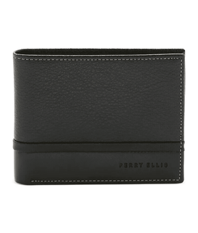 Perry Ellis Portfolio Men's Pebble Smooth Contrast Bifold Wallet Black,