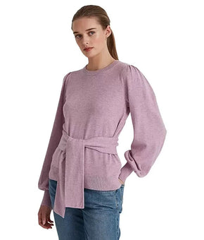 LAUREN Ralph Lauren Belted Cotton-Blend Sweater Purple Size S MSRP $125