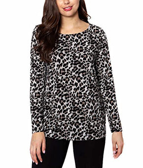 Mario Serrani Women's Crew Neck Long Sleeve Tunic Top (Brown Leopard, X-Small)