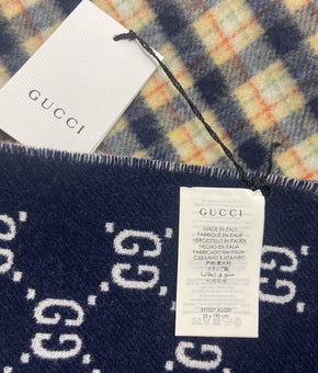 Gucci Scarf 100% Wool 7G200 PSAG901092 Black Beige Made in Italy