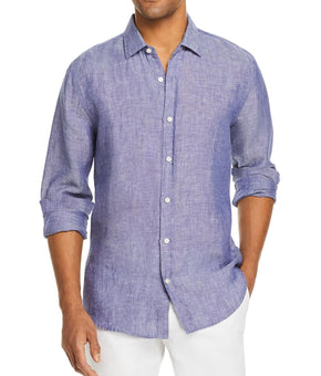 The Men's Store Mens Linen Collared Button-Down Shirt Blue Size XL
