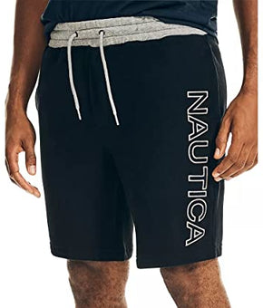 Nautica Mens Black Logo Graphic Classic Fit Athletic Shorts Size L Black