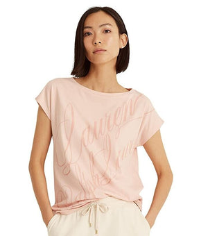 LAUREN Ralph Lauren Petite Script-Logo Cotton-Blend Tee Pink Size PL MSRP $70