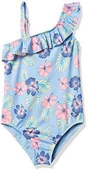 Roxy Girls' Good Emotions One -Piece Swimsuit, Placid Blue Happy Hibiscus Size 2