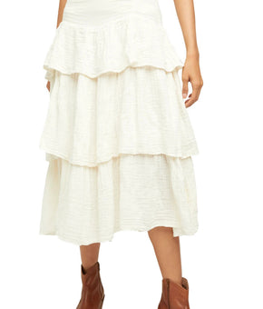 Free People Womens Tiered Skirt Ivory Size Large MSRP $128