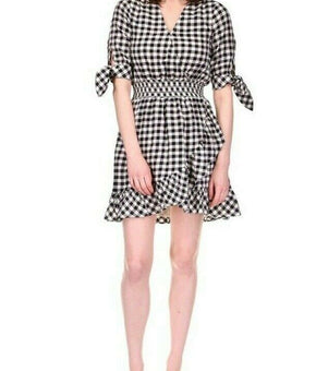 Michael Kors Women's Ruffled Gingham-Print Dress Black White Size XS MSRP $155