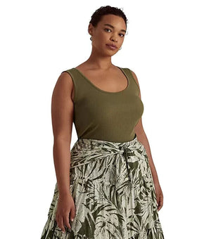 Lauren Ralph Lauren Stretch Cotton Tank Top - Olive Green Plus Size 3X MSRP $50