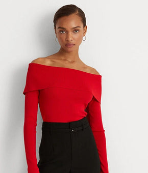 Lauren Ralph Lauren Off-the-Shoulder Sweater Lipstick Red Size L MSRP $110