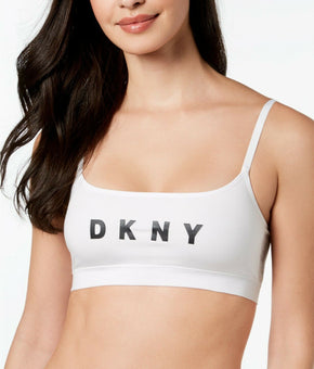 DKNY Women Logo Seamless Wirefree Scoop Bralette DK4507 White Size L