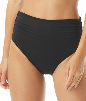 Carmen Marc Valvo Black, Ruched High-Waist Bikini Swim Bottom, US Size S