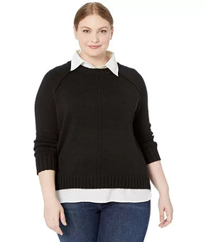 LAUREN Ralph Lauren Layered Cotton Sweater Plus Size 1X Black MSRP $110