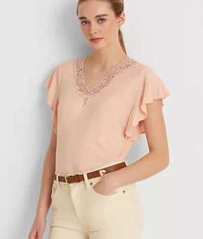 Lauren Ralph Lauren Linen-Blend Jersey Flutter-Sle Pale Pink Size PS MSRP $90