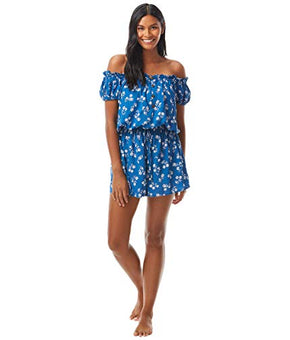 Kate Spade New York Dandelion Off-The-Shoulder Romper Cover up Blue Size S