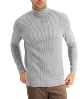 Club Room Mens Textured Cotton Turtleneck Sweater Grey Size L