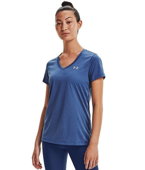 UNDER ARMOUR Women's V-Neck T-Shirt Blue Size S
