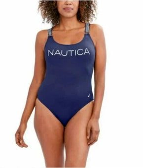 Nautica Women's Standard Cross Back One Piece, Deep Sea, Navy Blue Size XL