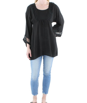 Raviya Womens Cotton Blend Lace Tunic Top Black, Size S