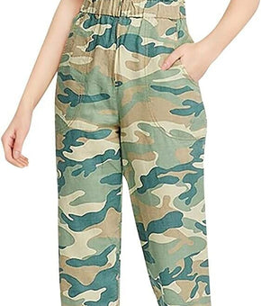MOTHER Womens The Zippy Ankle Camo Denim Jumpsuit Green Size XS