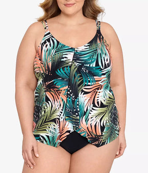Swim Solutions Tummy-Control One-Piece Fauxkini Swimsuit Plus Size 18W $119