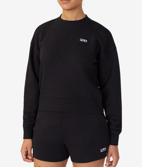 Fila Stina Women Fleece Lined Crewneck Athletic Pullover Sweatshirt Black, Size L