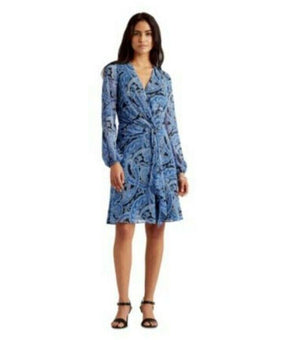 Lauren Ralph Lauren womens Paisley Georgette Dress Size 8 Blue MSRP $145