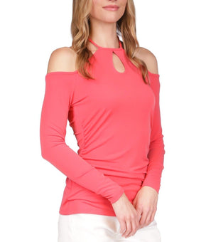 Michael Kors Women's Cold-Shoulder Keyhole Top Pink Size S MSRP $88