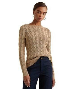 Lauren Ralph Lauren Boatneck Cable-Knit Sweater Gold Size XXL MSRP $100