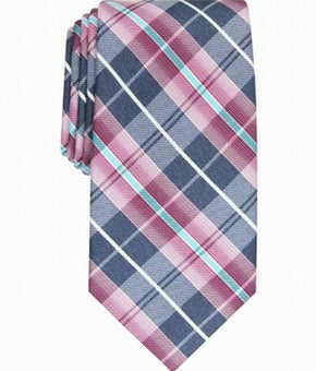 Perry Ellis Men's Dever Classic Plaid Tie Berry Pink/Blue O/S