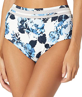 Tommy Hilfiger Women's Swimwear High Waisted Bikini Bottom White Blue Size L