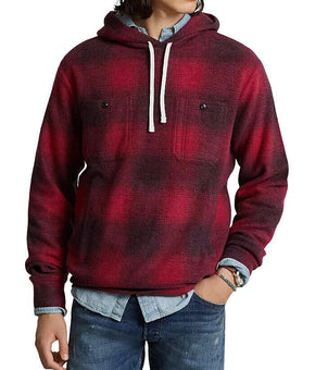 Polo Ralph Lauren Plaid Brushed Back Fleece Hoodie Red Size S MSRP $348