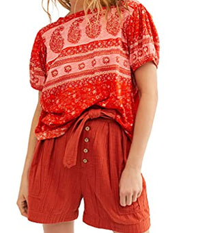 Free People Women's Paisley Top, Size Large Red Large