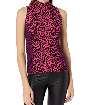 MILLY Women's Animal Print Shell, Top Fuchsia Combo, pink Size P