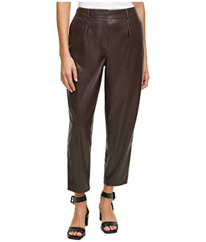 Calvin Klein Womens Faux-Leather Casual Cropped Pants, Brown, Size 10