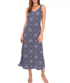 Vince Camuto Printed Sleeveless MIDI Dress Blue Navy White Size XL MSRP $69