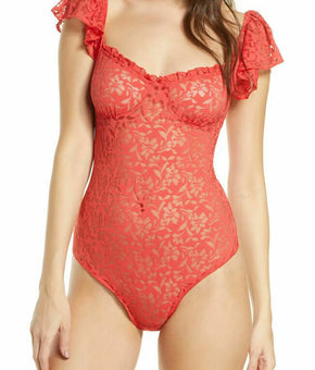 Free People Women's Olivia Lace Bodysuit Red Size M MSRP $78