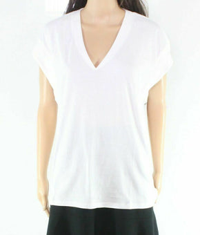 INC Womens T-Shirt Bright White Size Large L V-Neck Cap Sleeve Solid $29