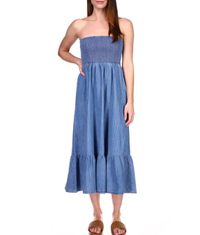 Michael Kors Womens Cotton Smocked Ruffle Chambray Dress blue Size XXL MSRP $195