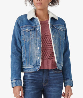 LUCKY BRAND Sherpa-Lined Denim Trucker Jacket Blue Size S MSRP $149