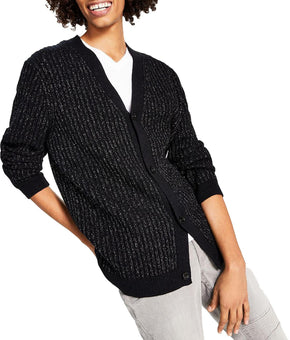 INC Mens Metallic V-Neck Cardigan Sweater Size XS Black,