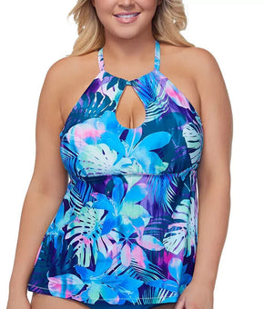 RAISINS CURVE Trendy Plus Size Vieques Rosalie Underwire Blue Tankini Top 18W